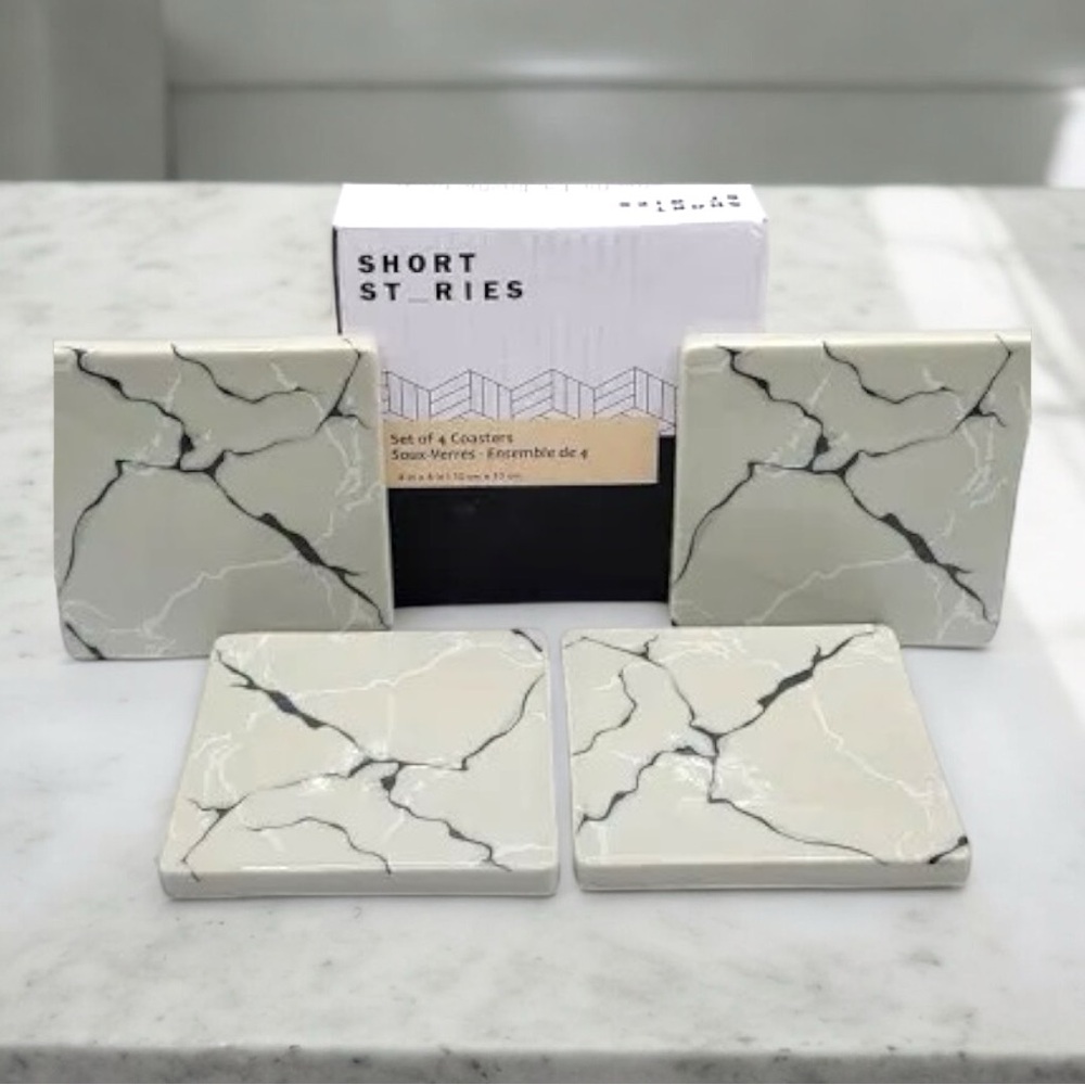 SHORT STORIES S/4 Square Stonewear (Marbled) Coasters | New In Box